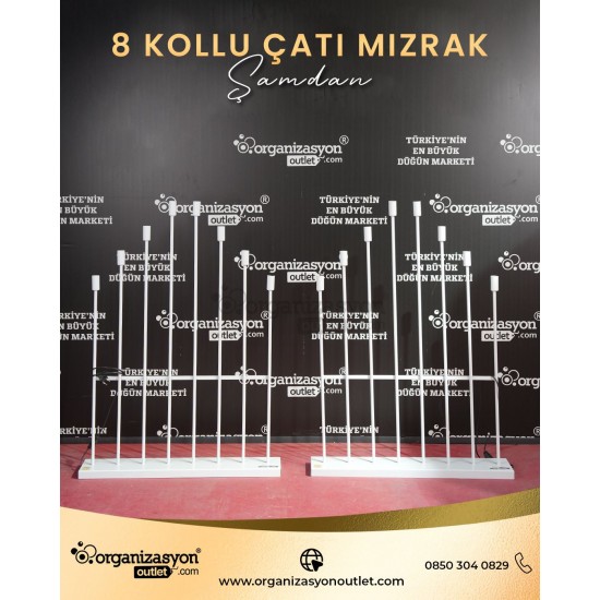 Mızrak Şamdan 8’li Düz Kafa Merdiven Beyaz 120 cm / Düğün Ekipmanları